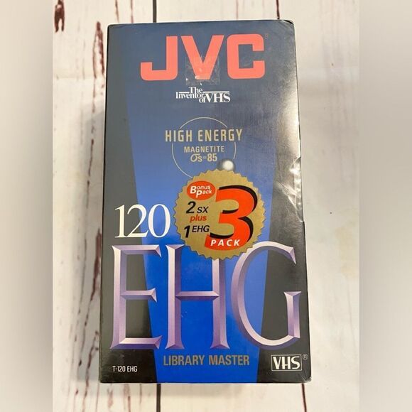 JVC VHS Blsnk Video Tapes (1) T-120 EHG, (2) T-120 SX, ( 3-Pack ) New Sealed - Picture 1 of 3